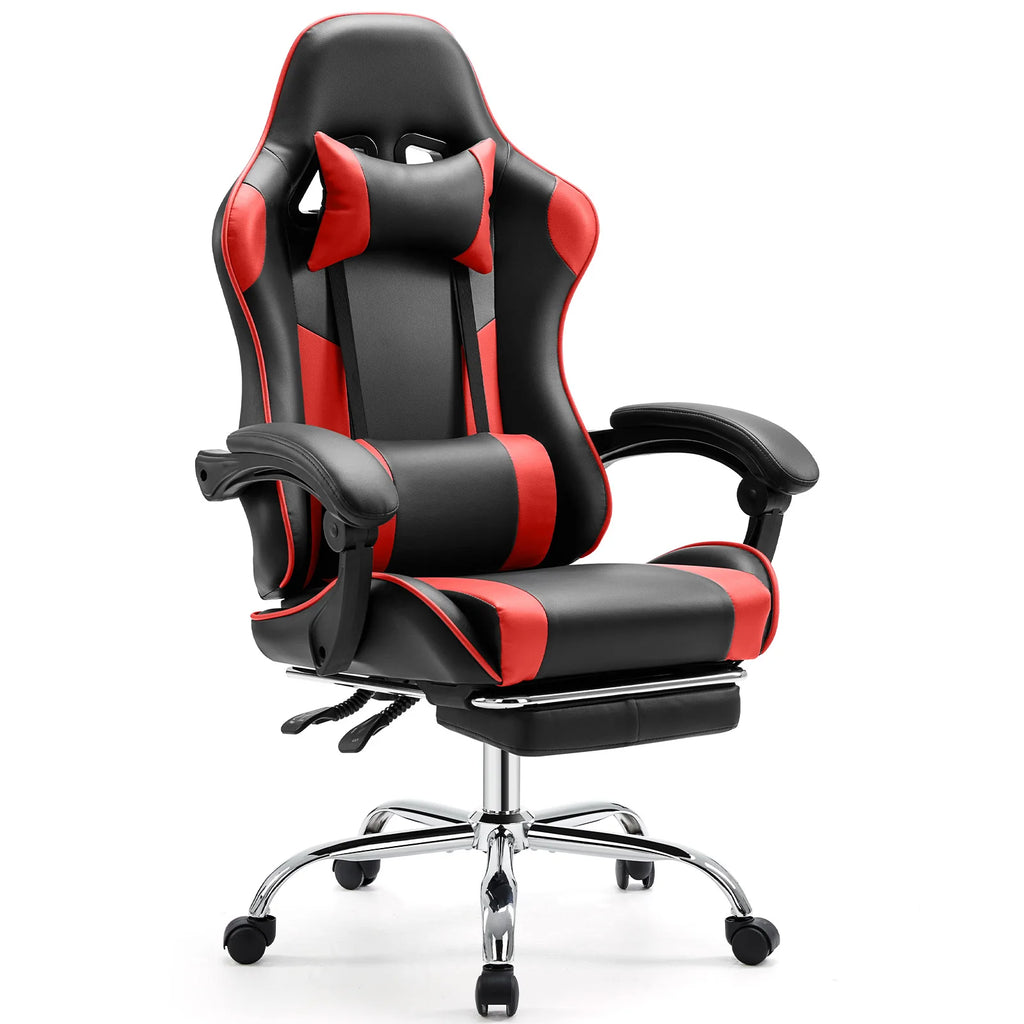 Ergonomic Racing Gaming Chair Adjustable Swivel PU Leather with Headrest and Lumbar Support For Office Computer Living Room