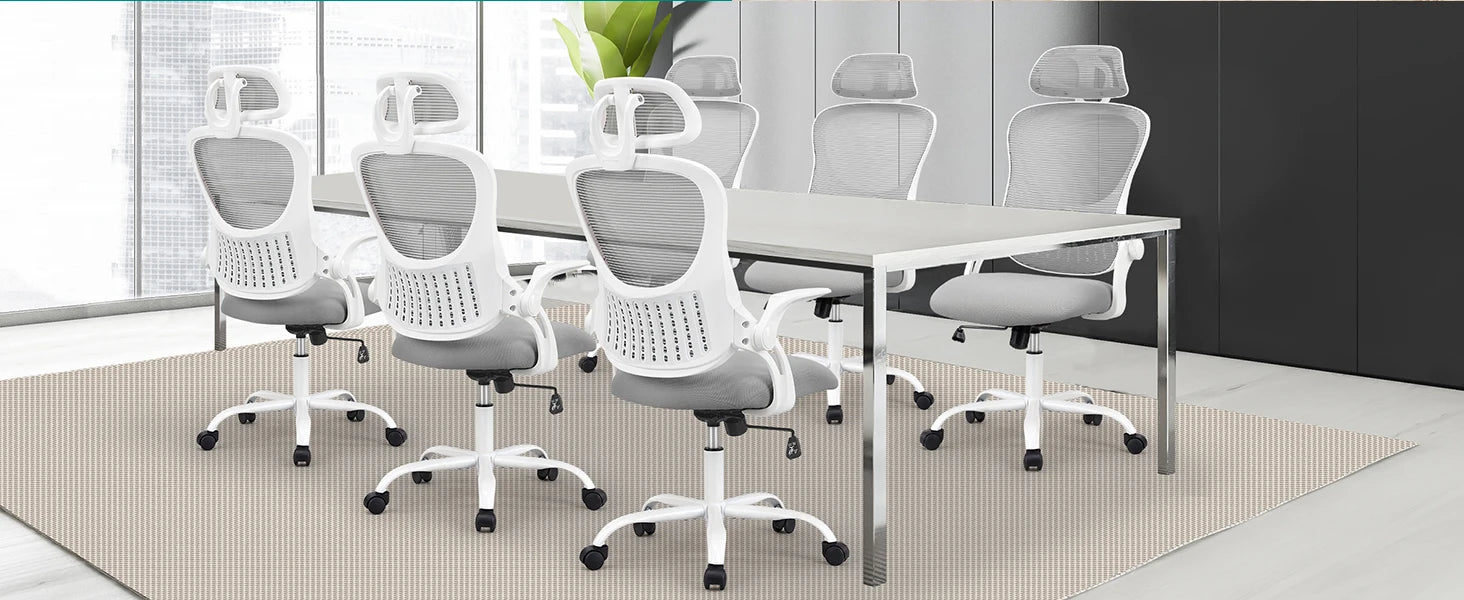 Mesh Ergonomic Office Computer Desk Chair Flip-up Arms Adjustable Headrests Comfortable Lumbar Support For Home Office