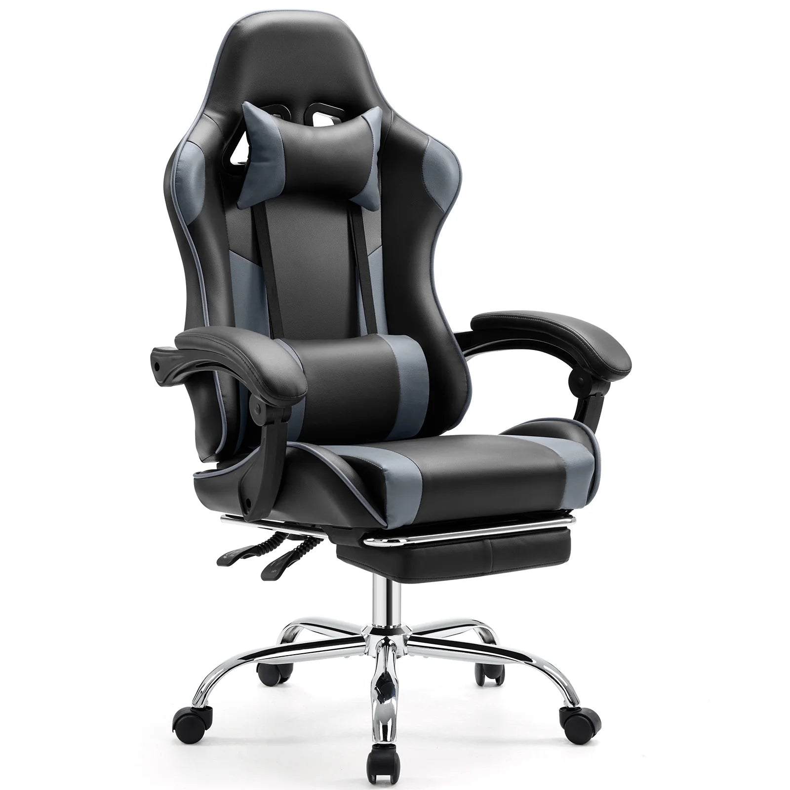 Ergonomic Racing Gaming Chair Adjustable Swivel PU Leather with Headrest and Lumbar Support For Office Computer Living Room