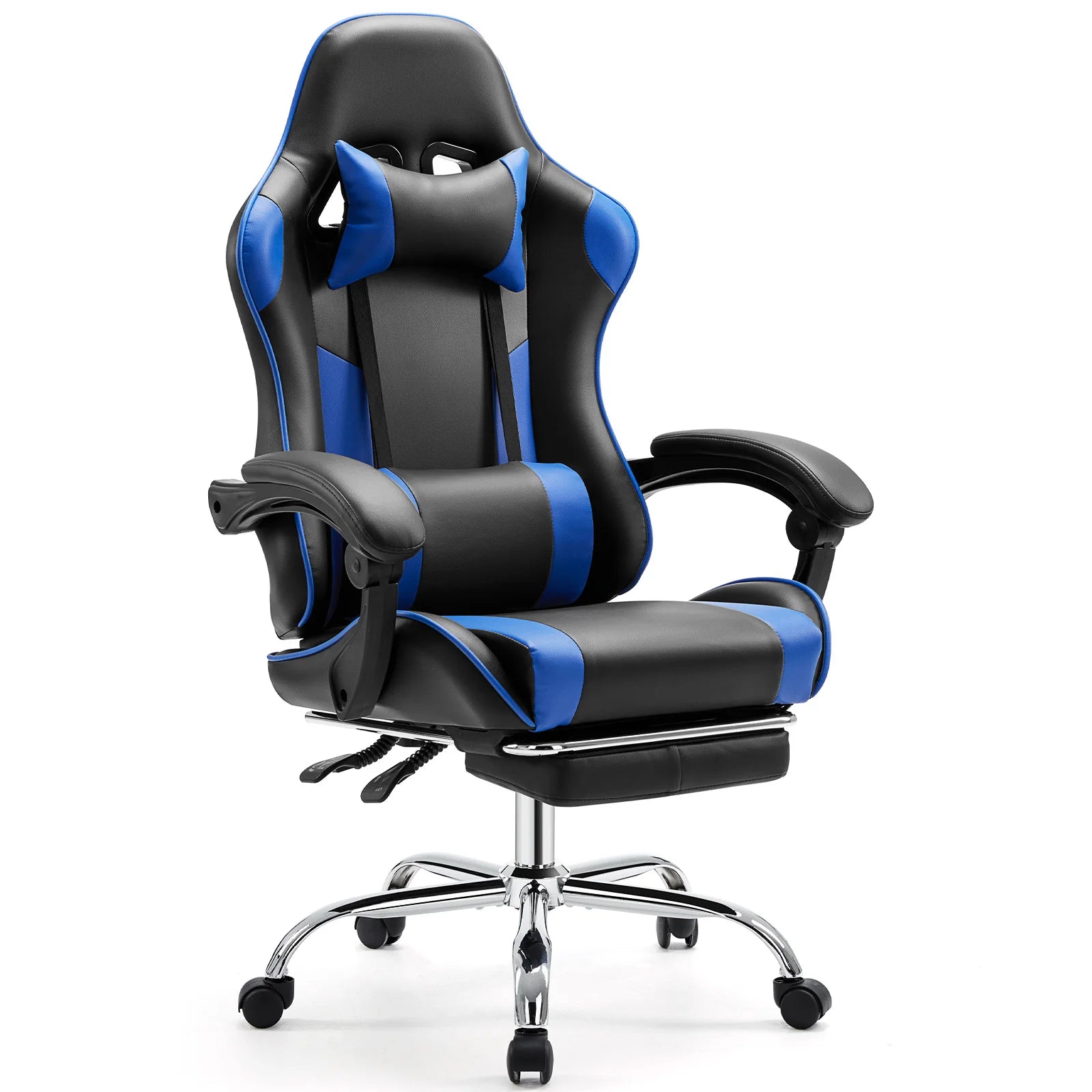 Ergonomic Racing Gaming Chair Adjustable Swivel PU Leather with Headrest and Lumbar Support For Office Computer Living Room
