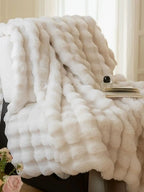 Bubble Fleece Blanket for Couch, Faux Rabbit Fur Throw Blanket, Soft Cozy Fluffy Decorative Blankets for Bed, Sofa