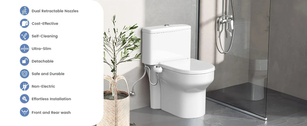 Ultra-Slim Bidet Attachment for Toilet – Non-Electric Dual Nozzle (Rear + Feminine Wash) with Adjustable Pressure, Self-Cleaning, Easy 10-Minute Install