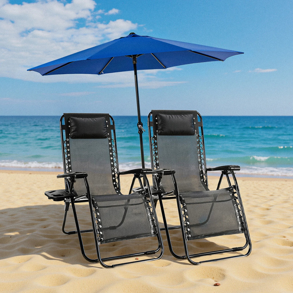 Set of 2 Zero Gravity Recliner Chair – Folding Portable Lounge for Camping, Patio & Outdoor Garden with Cup Holder Tray & Removable Cushion