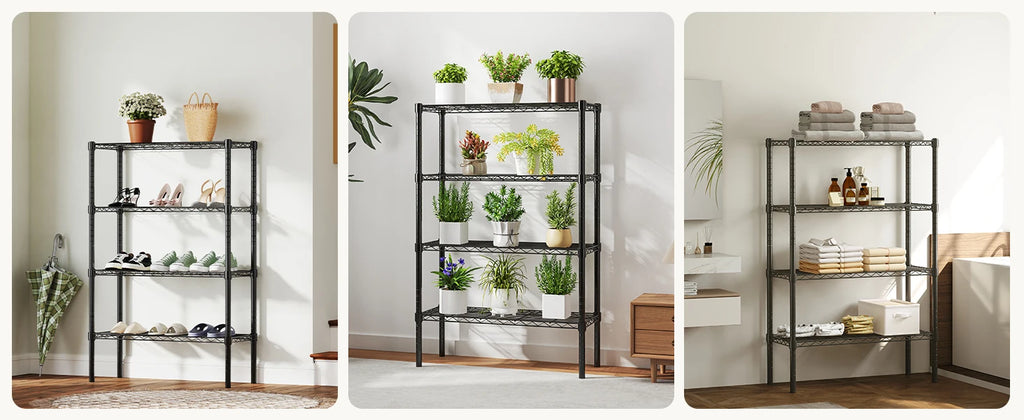 3-5 Tier Metal Wire Storage Shelves Adjustable Storage Racks Heavy Duty Standing Shelf Organizer for Living Room and Kitchen