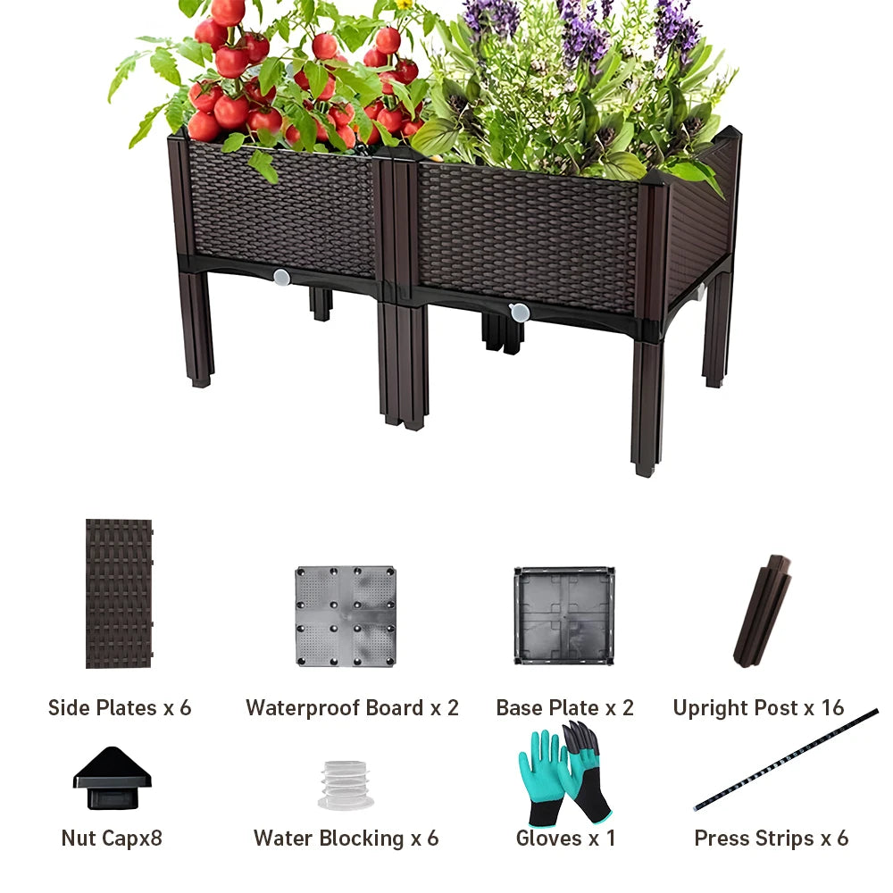 2 Garden/Balcony/Outdoor Patio Planting Box with Bracket Vegetable Flower Planting Raised Container Home Courtyard Plant Planter