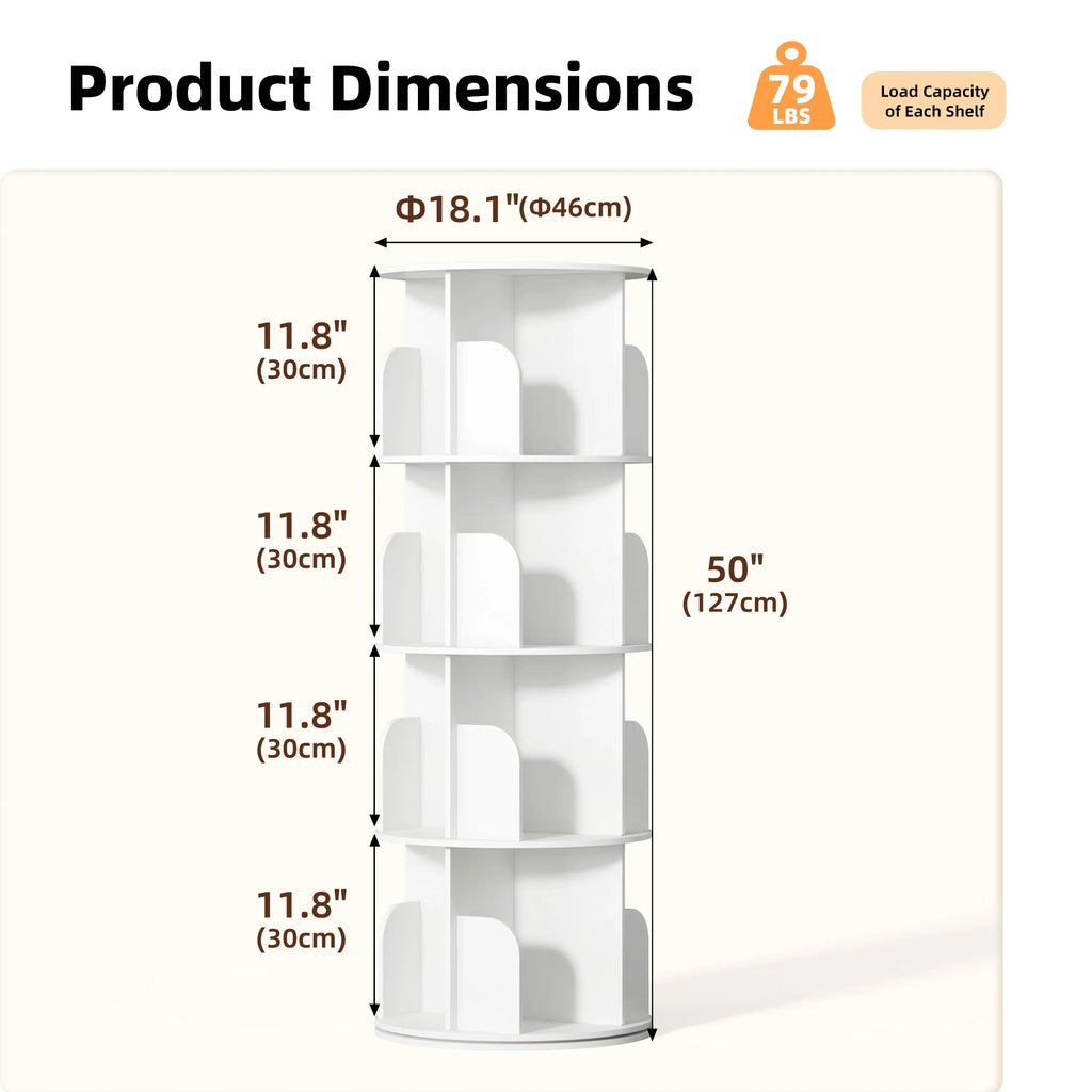 JHK 3-4 Tier Rotating Storage Bookshelf 360° Display Revolving Bookcase  Freestanding Vertical Corner Book Shelf for Bedroom Living Room