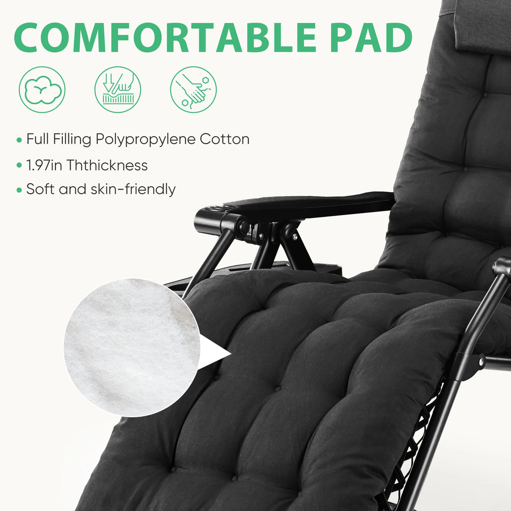 Zero Gravity Recliner Chair – Folding Portable Lounge for Camping, Patio & Outdoor Garden with Cup Holder Tray & Removable Cushion