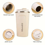 Coffee travel cup, leak proof stainless steel reusable thermos, matte surface - long-lasting thermal insulation
