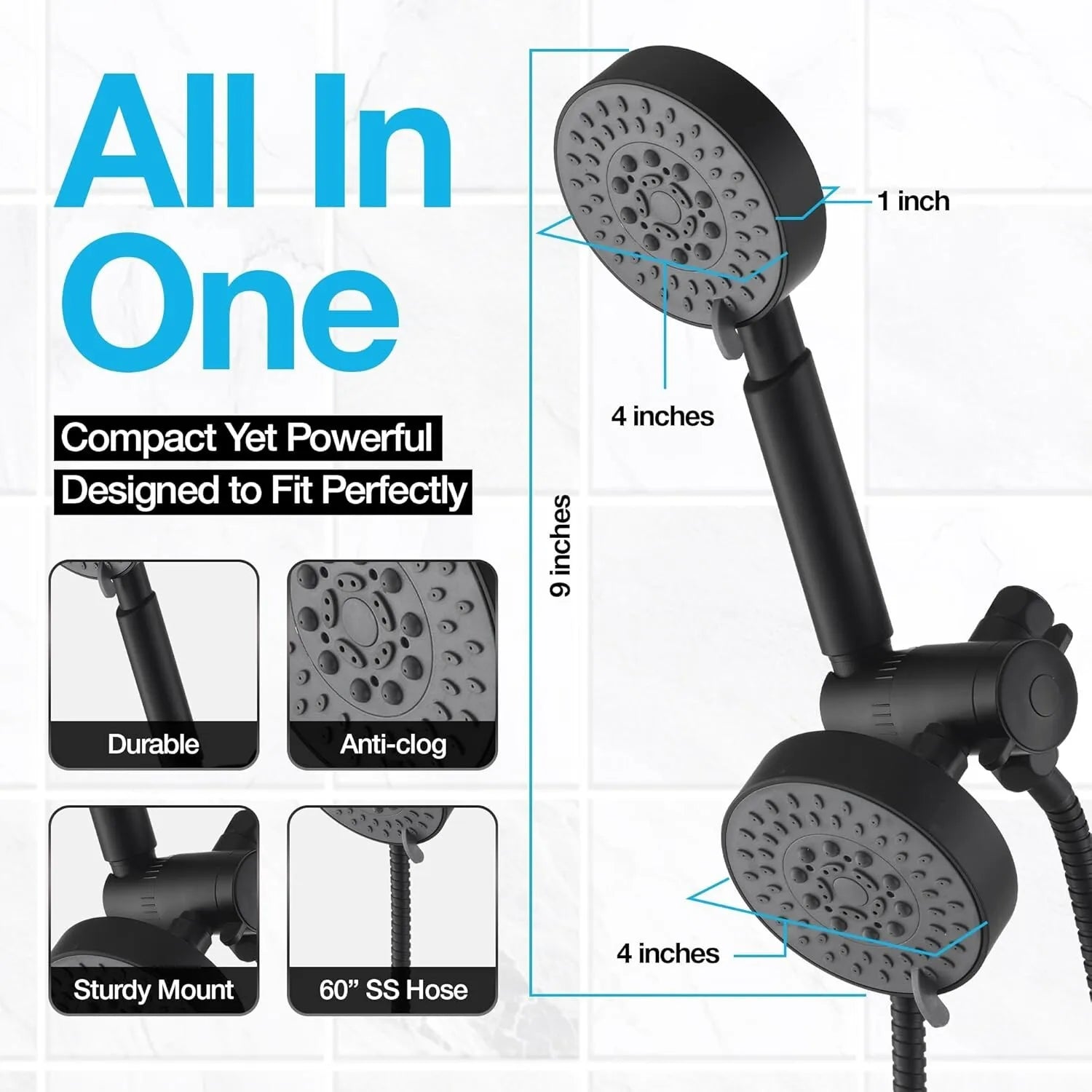 2-in-1 Black Shower Head with Handheld Sprayer Combo