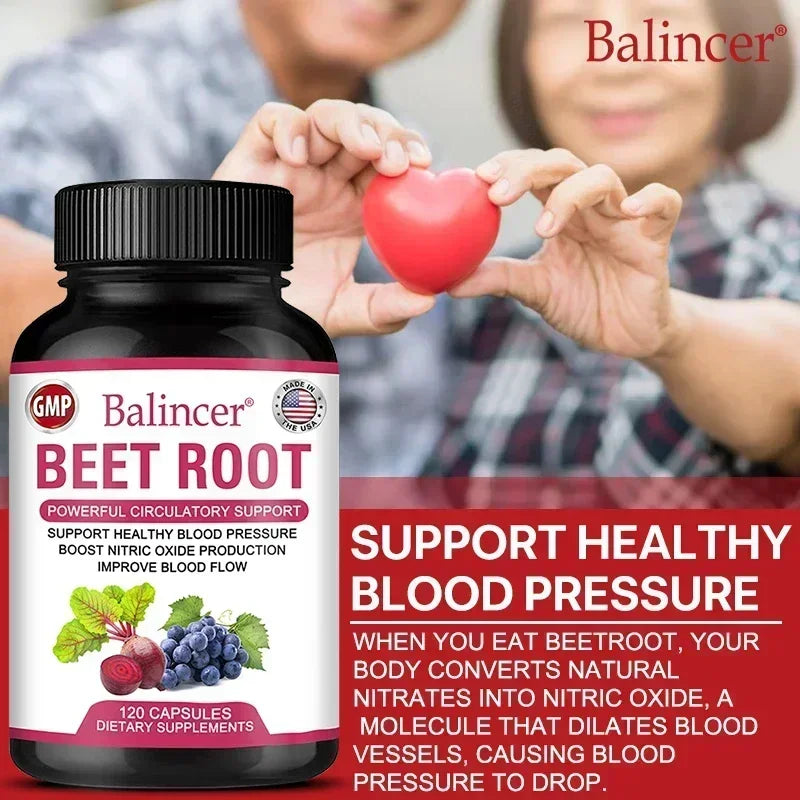 Beetroot Capsules Organic Beetroot Powder Extract + Black Pepper Nitric Oxide Production Blood Circulation Blood Pressure Health