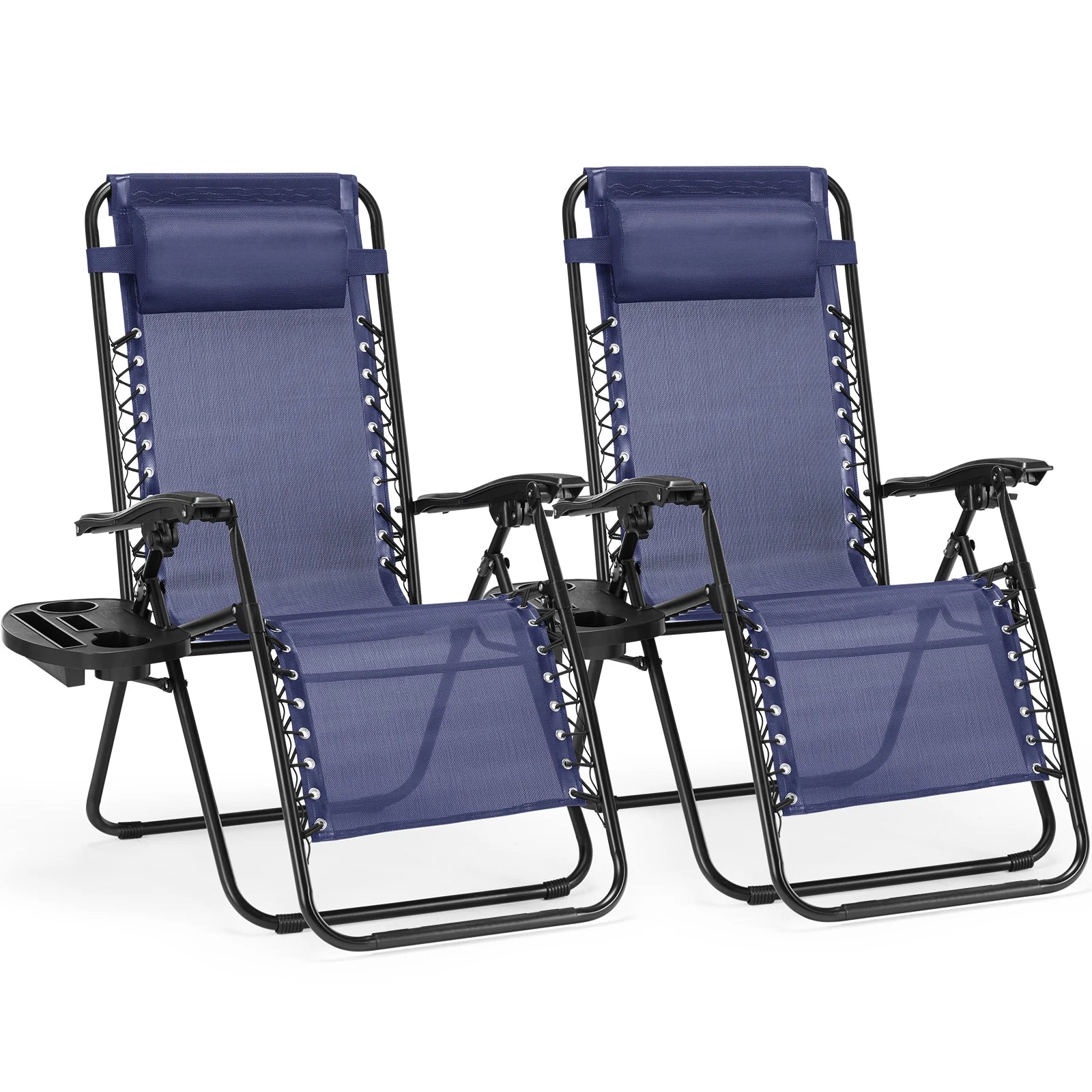 Set of 2 Zero Gravity Recliner Chair – Folding Portable Lounge for Camping, Patio & Outdoor Garden with Cup Holder Tray & Removable Cushion