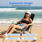 Portable Lightweight Low Camping Beach Chair Mesh Back Padded Armrests Folding Beach Chair with Cup Holder Storage Pocket for Camp Picnic Lawn