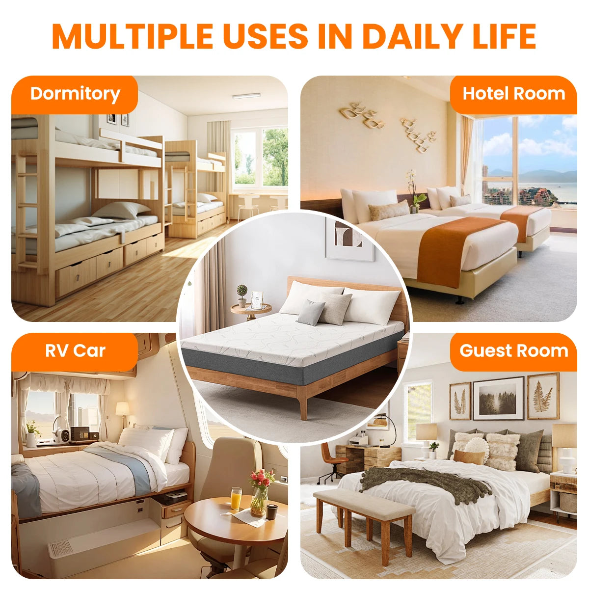Memory Foam Mattress，Medium Firm  with Bamboo Cool & Washable Cover - CertiPUR-US Certified for Support