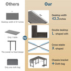 Gaming Corner 50 Inch Office Writing PC Wooden Table with CPU Storage Shelf & Side Bag for Home Office Bedroom
