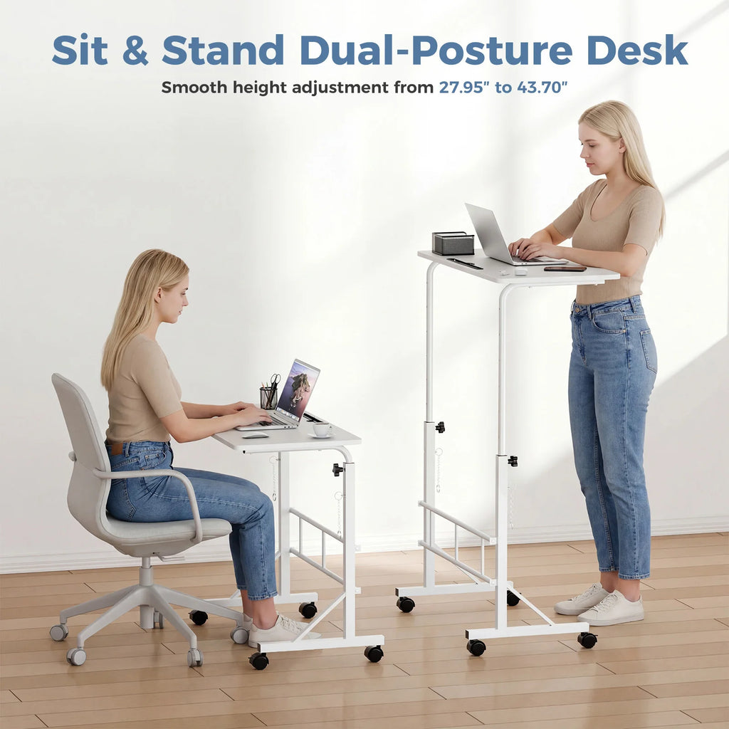 Adjustable Height Mobile Desk with Locking Wheels & Pin-Lock Portable Heavy-Duty Computer Desk Laptop Workstation for Walking Pad Treadmill Home Office