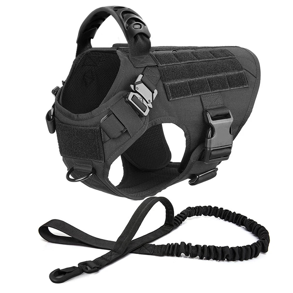 Heavy-Duty Tactical No-Pull Harness with Quick Release Buckles, Front and Back D-Rings with Optional Accessories