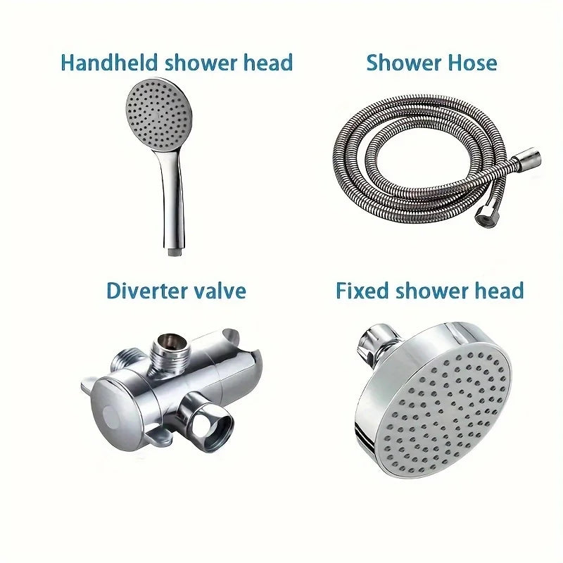 A High-Flow Large Nozzle and Handheld Shower Head, Two-In-One Shower Set, Shower Long Hose, Three-Way Water Distributor Bathroom Set Complete Set, Shower Head, Bathroom Accessories