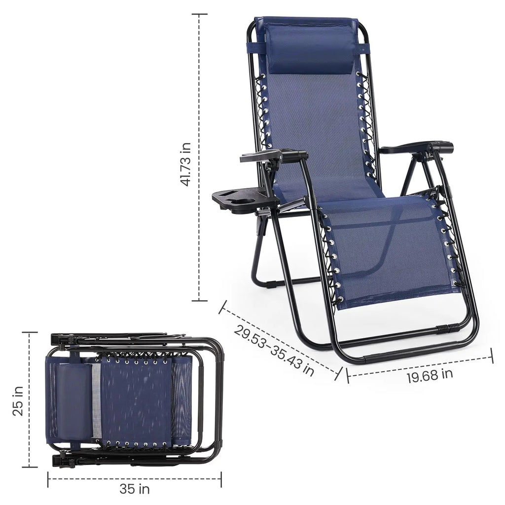 Set of 2 Zero Gravity Recliner Chair – Folding Portable Lounge for Camping, Patio & Outdoor Garden with Cup Holder Tray & Removable Cushion