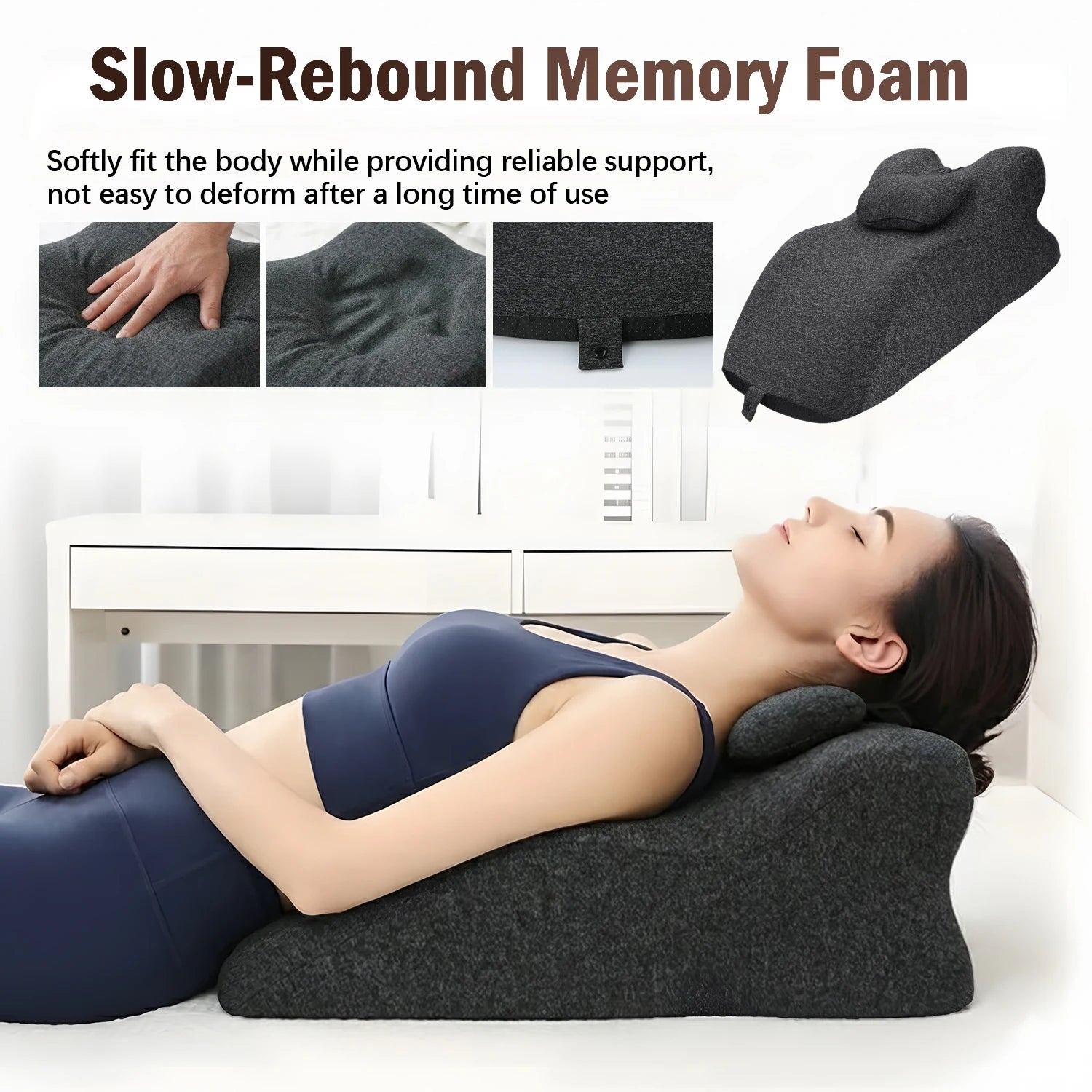 Ergonomic Memory Foam Wedge Pillow, 27° Angled Support for Neck and Waist, Multi-Position Support Pillow (Deep Grey)