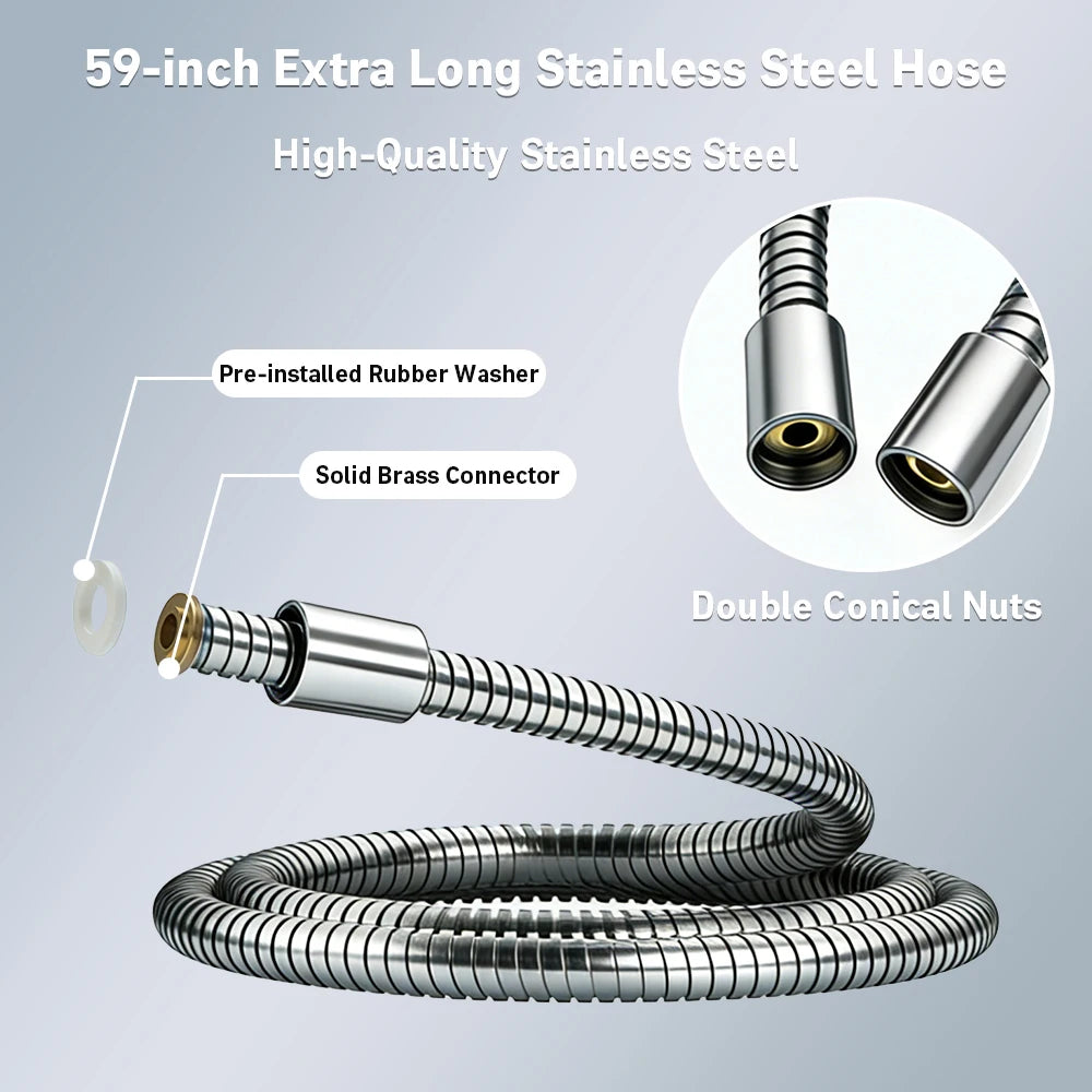A High-Flow Large Nozzle and Handheld Shower Head, Two-In-One Shower Set, Shower Long Hose, Three-Way Water Distributor Bathroom
