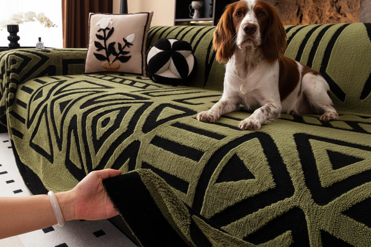 Bohemian Style Dog Sofa Protector, Vintage Interlaced Comfortable Sofa Blanket