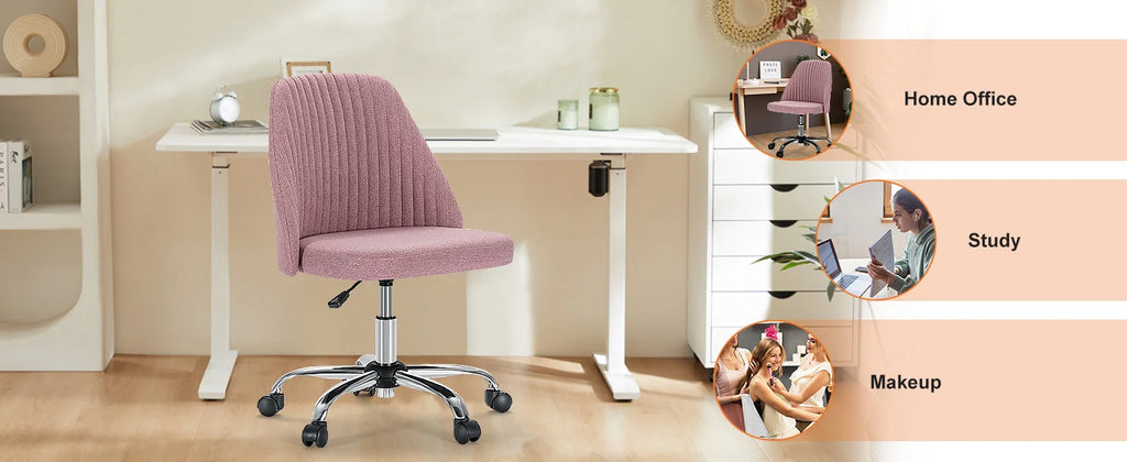 Armless Small Desk Office Chair Cute Vanity Swivel Chair with Back Modern Fabric with Wheels Swivel Task Home Gaming Chair