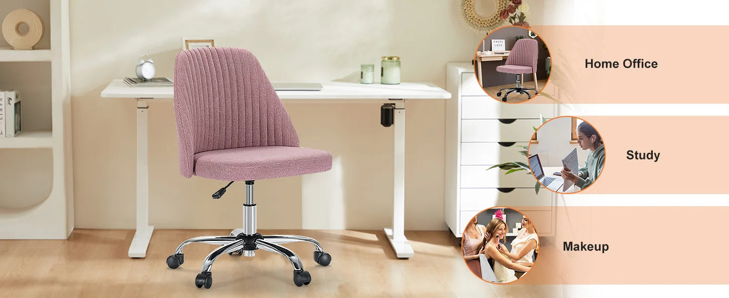 Armless Small Desk Office Chair Cute Vanity Swivel Chair with Back Modern Fabric with Wheels Swivel Task Home Gaming Chair