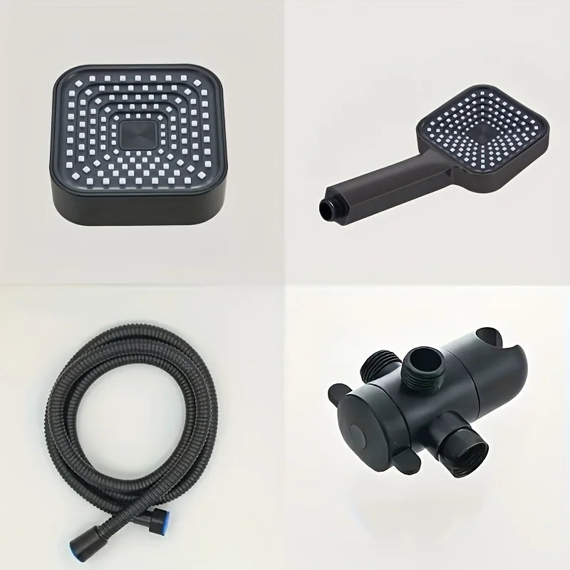 High-Flow 2-in-1 Handheld Shower Head and Rain Shower Head Set, Equipped with Long Hose and T-Shaped Valve - Durable Abs Material, Wall-Mounted, Square Design, Suitable for Bathroom Upgrades.