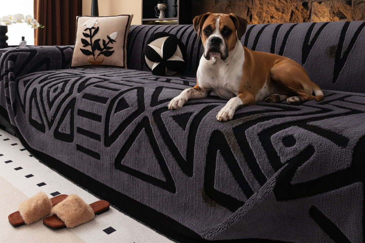 Bohemian Style Dog Sofa Protector, Vintage Interlaced Comfortable Sofa Blanket