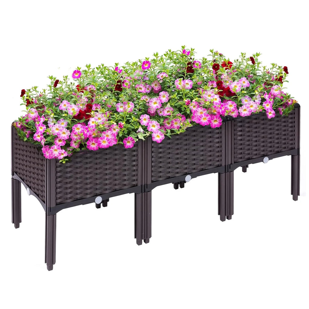3pcs Vegetable Flower Raised Garden Container with Legs Elevated Planter Boxe withDrain Outlet for Indoor/Outdoor/Garden/Balcony