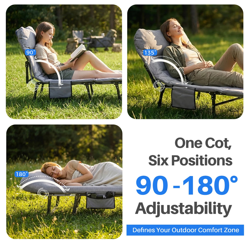 Adjustable Folding Camping Bed with Mattress  Lightweight Camping Cot with Carry Bag 6 Angle Foldable Camping Bed for Camp Outdoor Supports 450 lbs