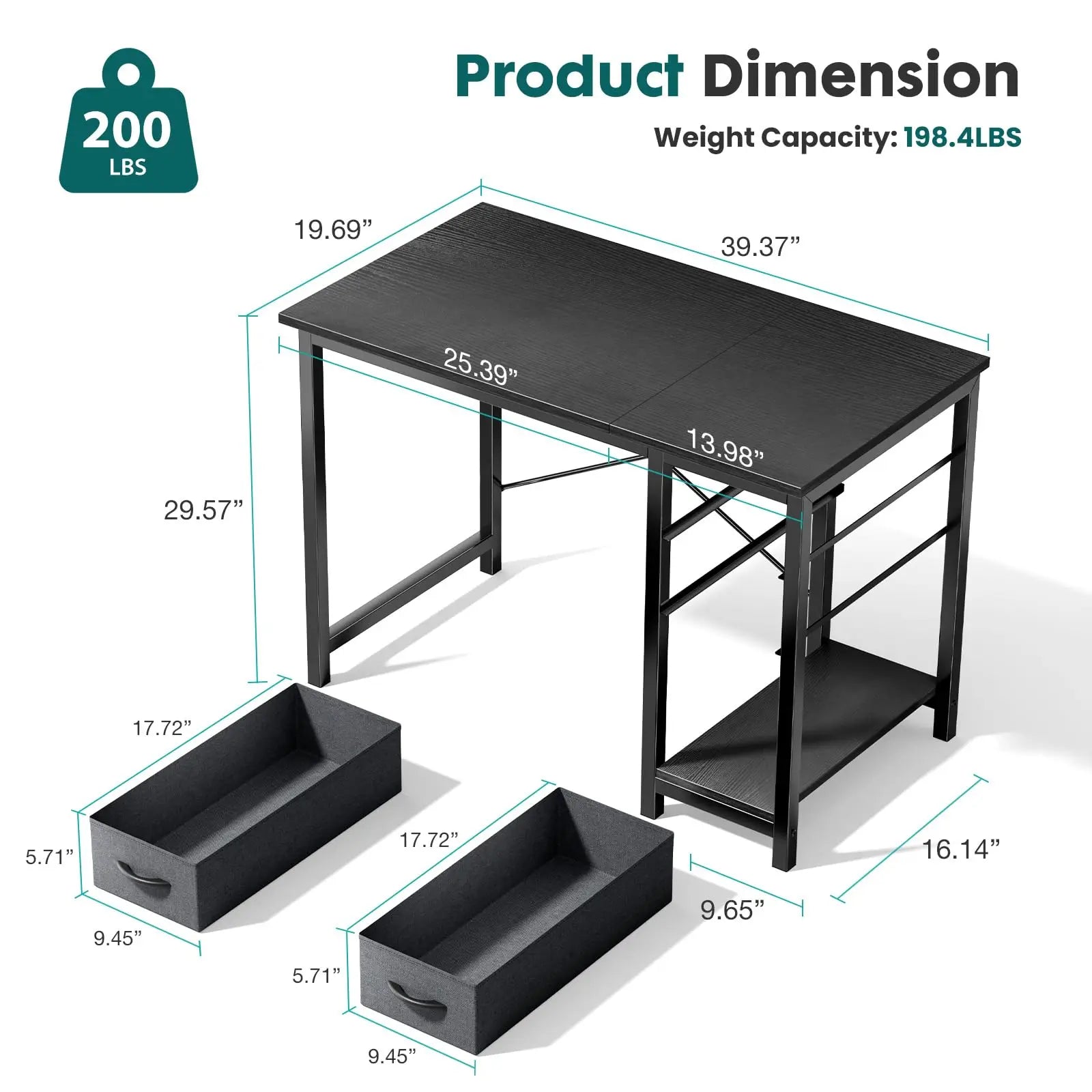 47IN Computer Desk with 2 Drawers For Study Office Gaming Wood Table with Adjustable Position Drawers Modern Work Table