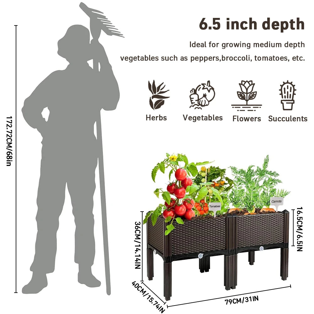 2 Garden/Balcony/Outdoor Patio Planting Box with Bracket Vegetable Flower Planting Raised Container Home Courtyard Plant Planter