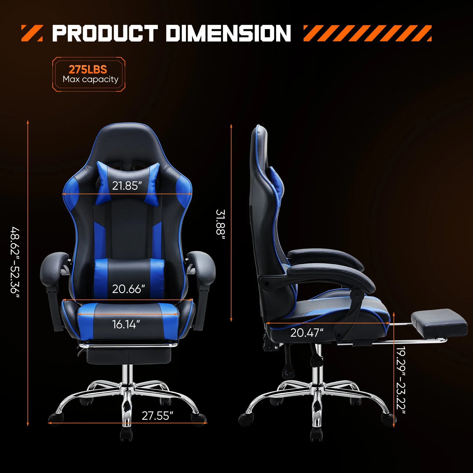Ergonomic Racing Gaming Chair Adjustable Swivel PU Leather with Headrest and Lumbar Support For Office Computer Living Room