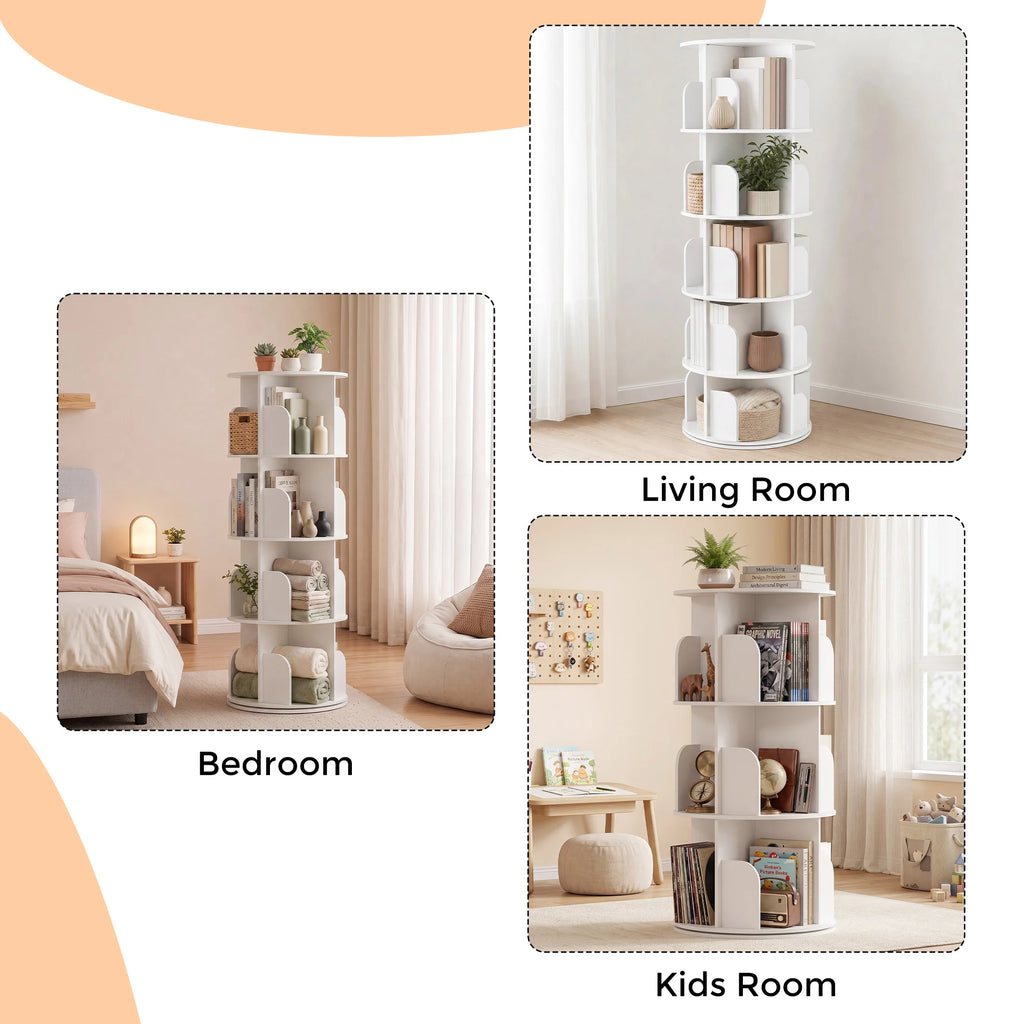 JHK 3-4 Tier Rotating Storage Bookshelf 360° Display Revolving Bookcase  Freestanding Vertical Corner Book Shelf for Bedroom Living Room