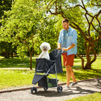 3 Wheels Foldable Pet Stroller for Small Dogs and Cats Stroller with Mesh Windows Storage Basket Cup Holder for Outdoor Use