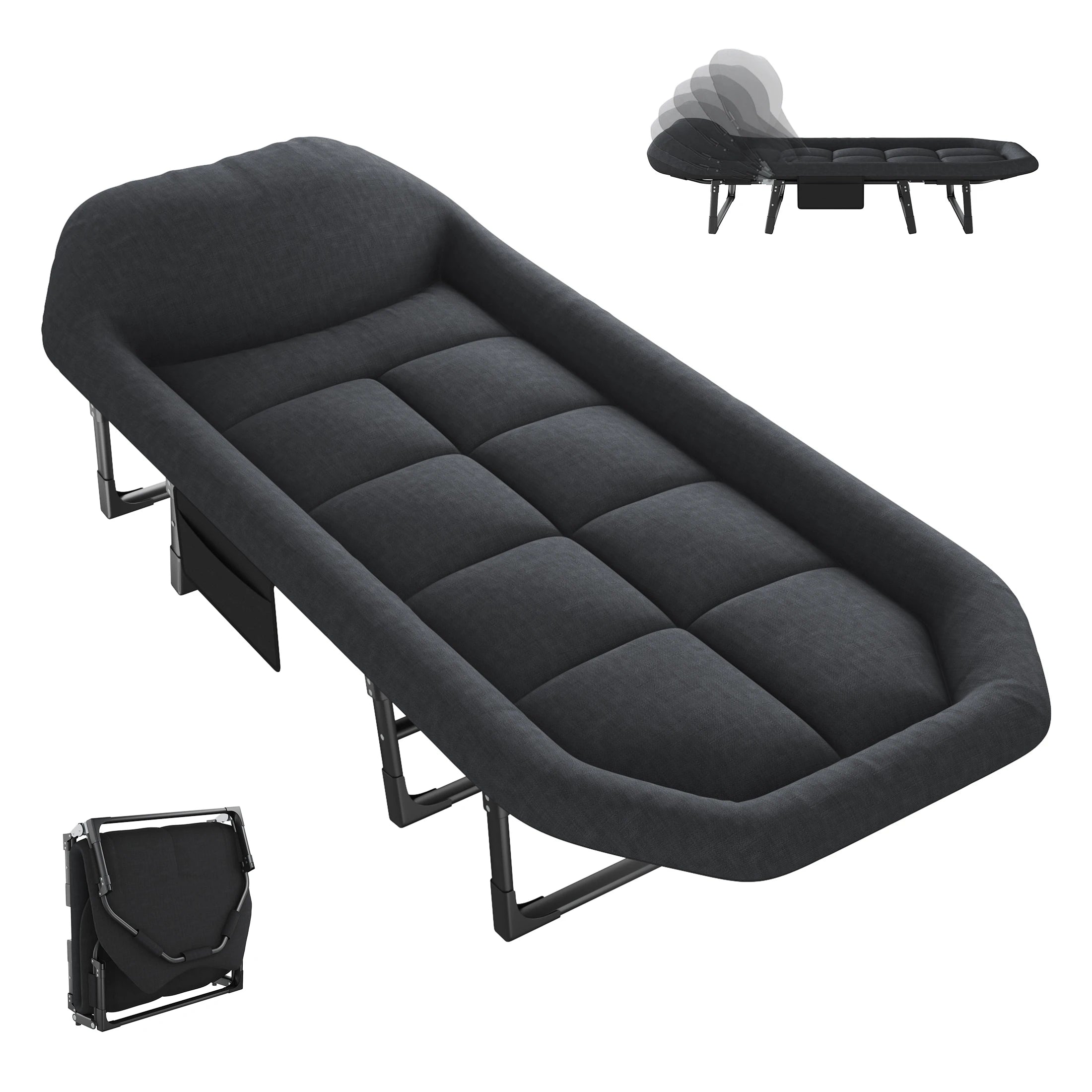Adjustable Folding Camping Bed with Mattress  Lightweight Camping Cot with Carry Bag 6 Angle Foldable Camping Bed for Camp Outdoor Supports 450 lbs