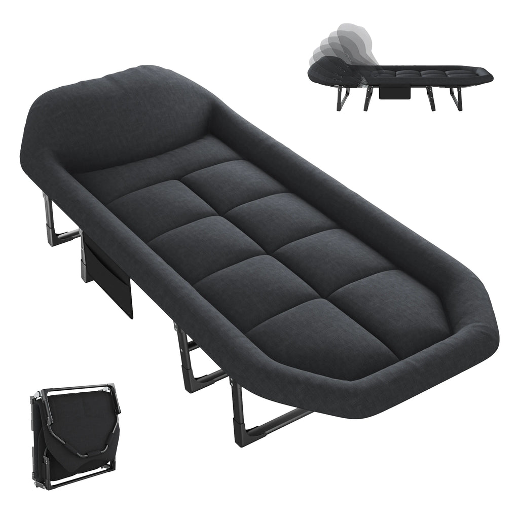 Adjustable Folding Camping Bed with Mattress  Lightweight Camping Cot with Carry Bag 6 Angle Foldable Camping Bed for Camp Outdoor Supports 450 lbs