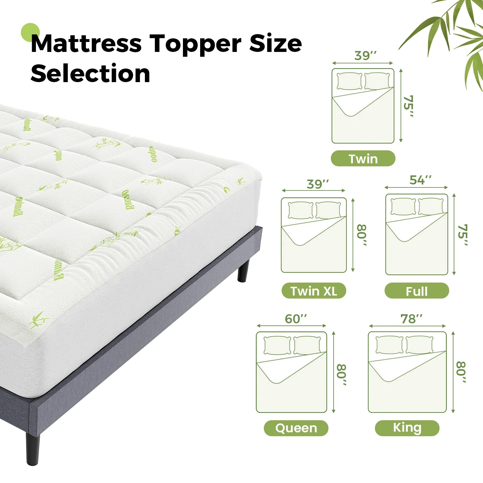 400g Bamboo Fiber Mattress Topper - Cooling, Breathable & Deep Pocket Design