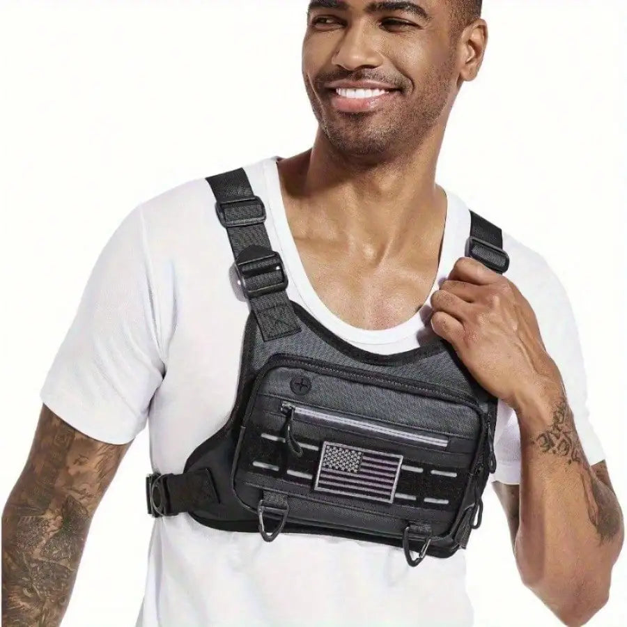 Men's Tactical Chest Pack | Lightweight, Adjustable EDC Running Harness | Multi-Pocket Vest | Breathable EVA Material