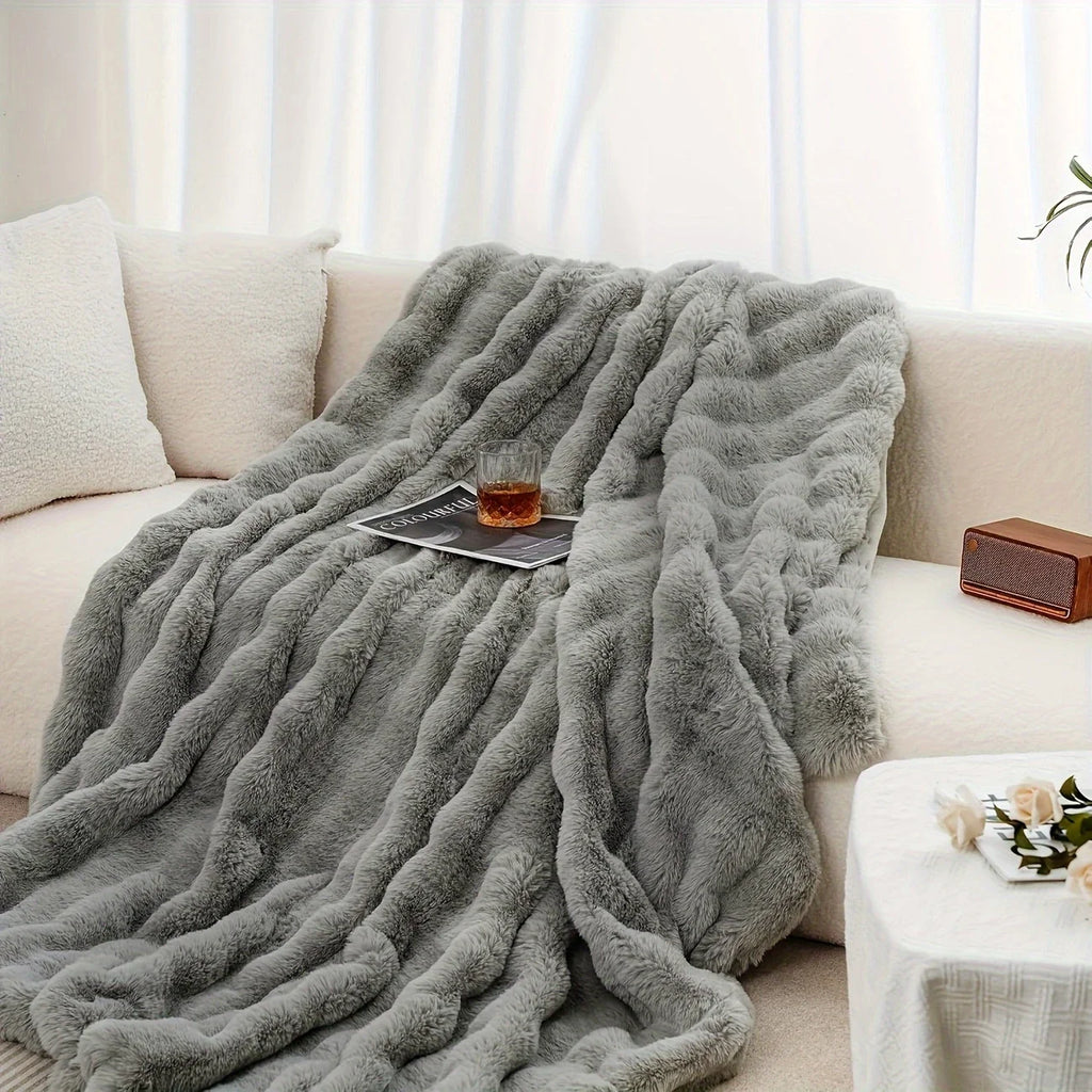 Bubble Fleece Blanket for Couch, Faux Rabbit Fur Throw Blanket, Soft Cozy Fluffy Decorative Blankets for Bed, Sofa