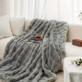 Bubble Fleece Blanket for Couch, Faux Rabbit Fur Throw Blanket, Soft Cozy Fluffy Decorative Blankets for Bed, Sofa