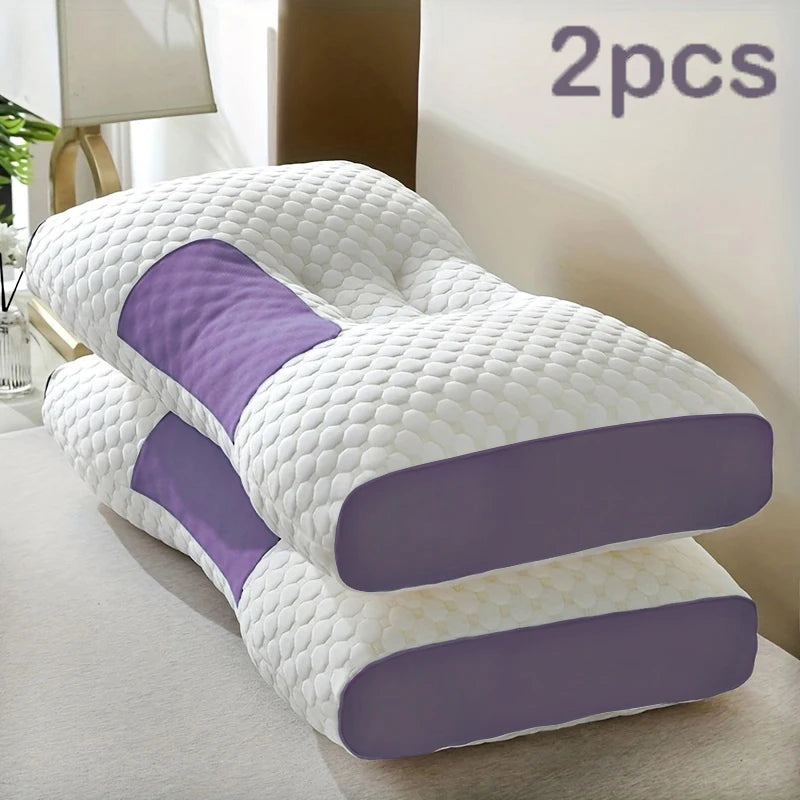 2pcs Massage Neck Pillows Adjustable Ergonomic Orthopedic Contour Support, All-Season Sleeping Comfort