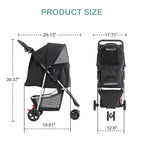 3 Wheels Foldable Pet Stroller for Small Dogs and Cats Stroller with Mesh Windows Storage Basket Cup Holder for Outdoor Use