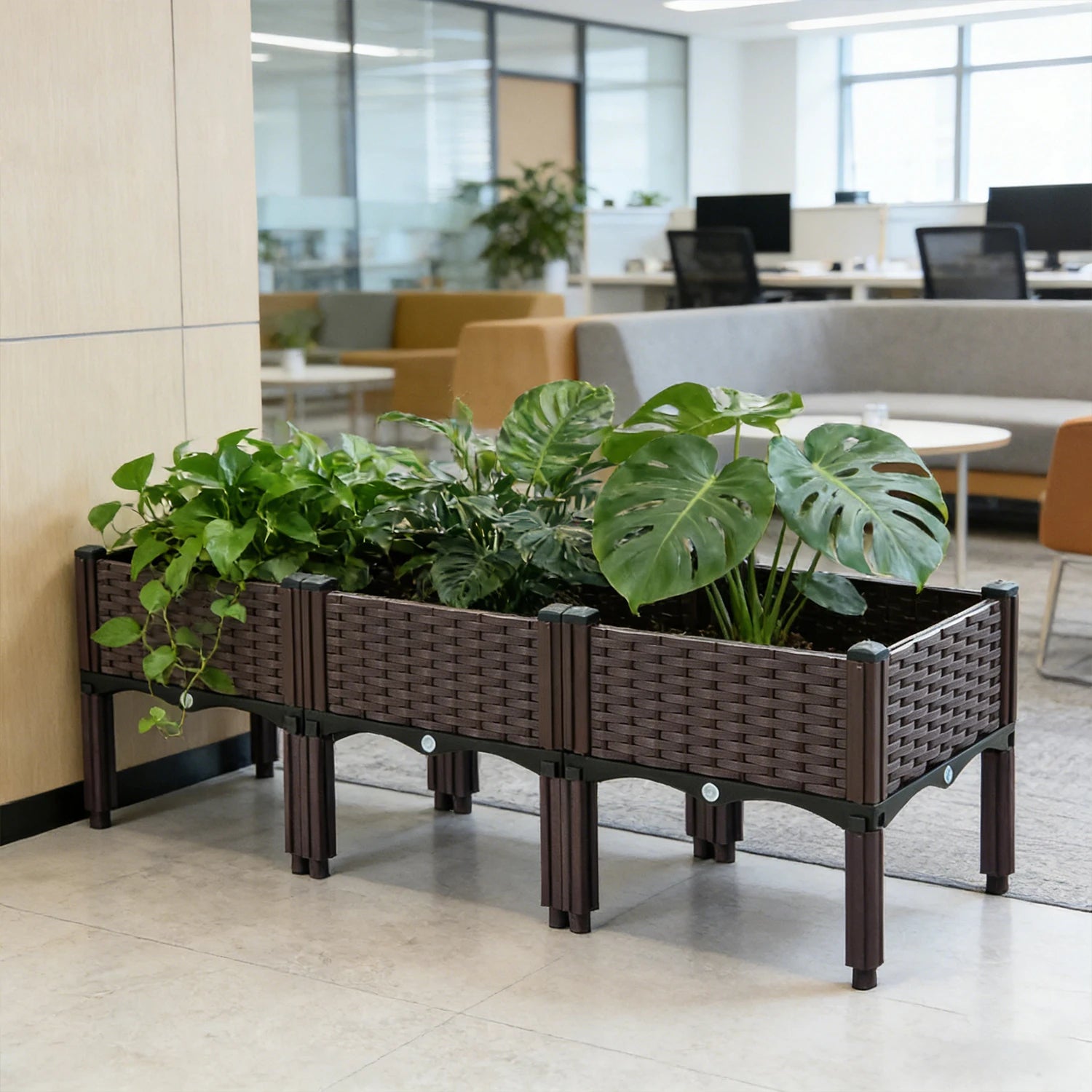 3pcs Vegetable Flower Raised Garden Container with Legs Elevated Planter Boxe withDrain Outlet for Indoor/Outdoor/Garden/Balcony