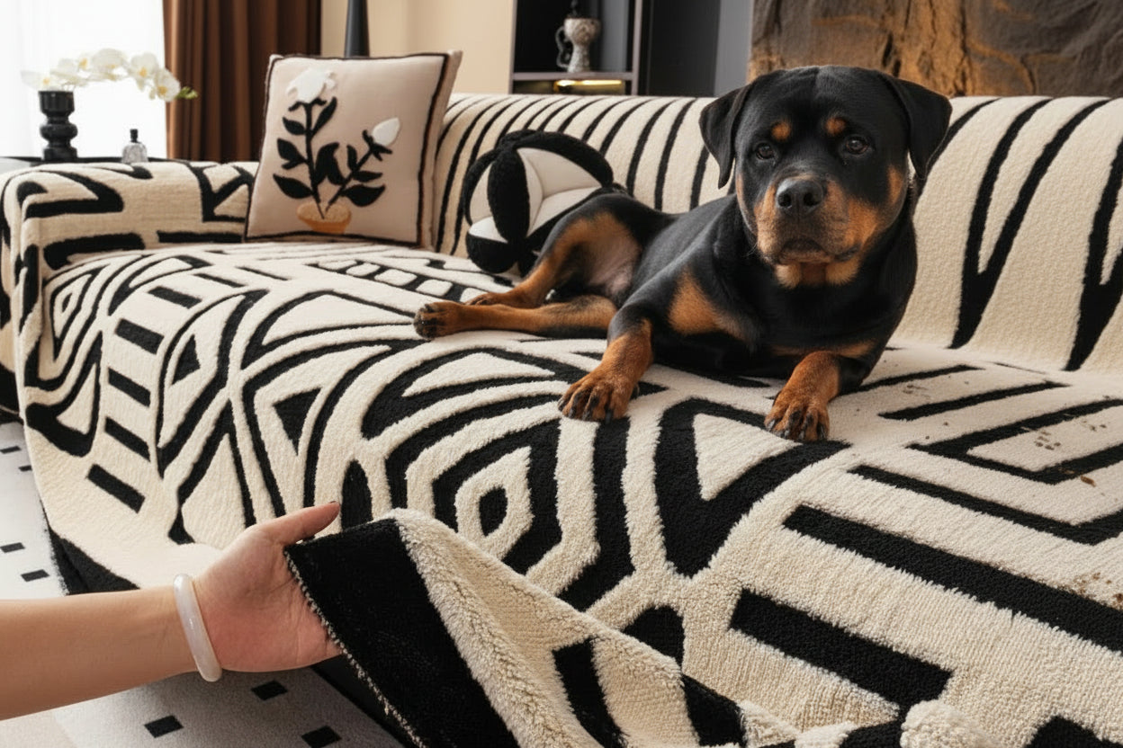 Bohemian Style Dog Sofa Protector, Vintage Interlaced Comfortable Sofa Blanket