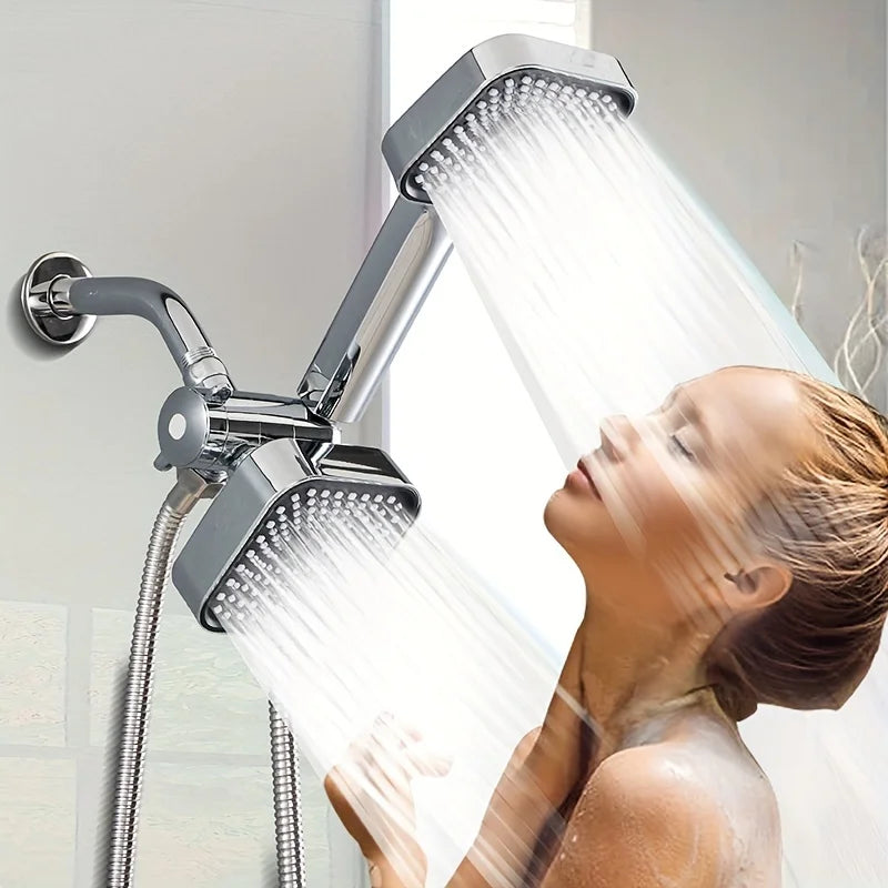 High-Flow 2-in-1 Handheld Shower Head and Rain Shower Head Set, Equipped with Long Hose and T-Shaped Valve - Durable Abs Material, Wall-Mounted, Square Design, Suitable for Bathroom Upgrades.