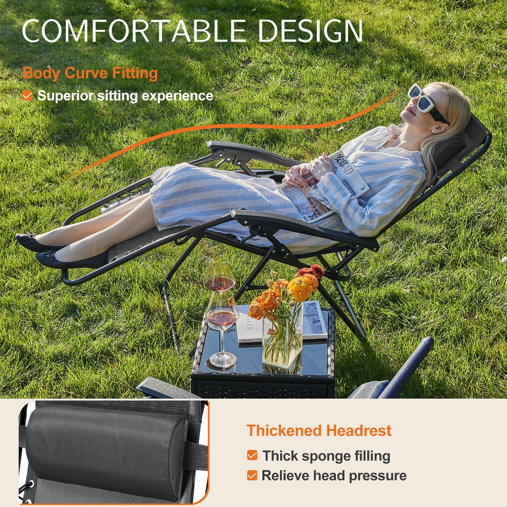 Set of 2 Zero Gravity Recliner Chair – Folding Portable Lounge for Camping, Patio & Outdoor Garden with Cup Holder Tray & Removable Cushion