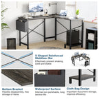 Gaming Corner 50 Inch Office Writing PC Wooden Table with CPU Storage Shelf & Side Bag for Home Office Bedroom