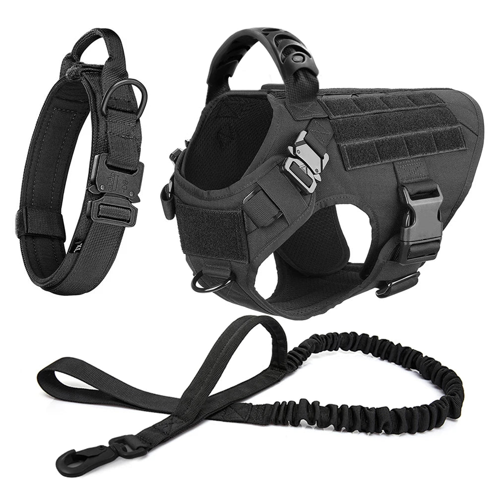 Heavy-Duty Tactical No-Pull Harness with Quick Release Buckles, Front and Back D-Rings with Optional Accessories